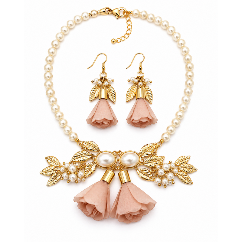 Blush Blossom Pearl Necklace & Earring Set